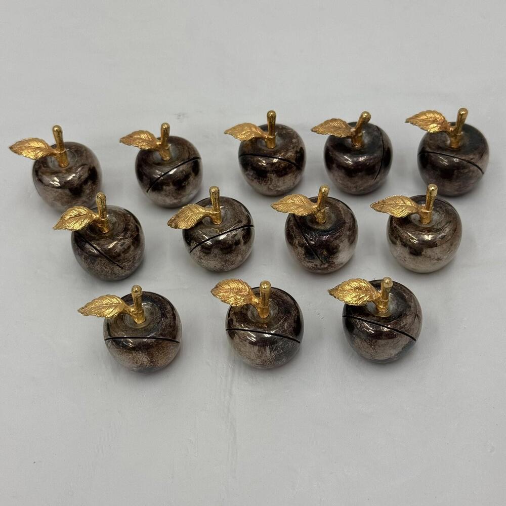 French Silver and Gold Plated Miniature Apple Place Card Holders 12 Vintage - Picture 6 of 8